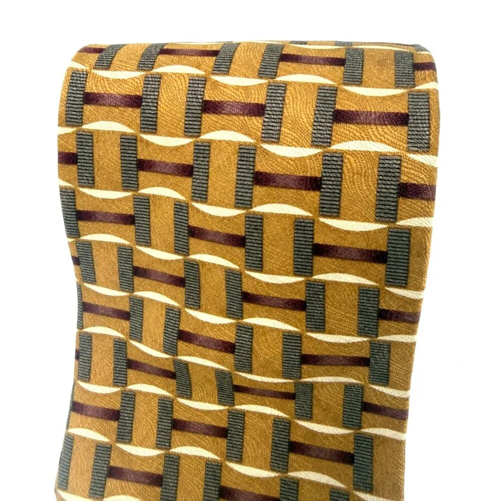 Louis Feraud Men's 100% Silk Tie Made in USA Gold Brown Geometric Abstract